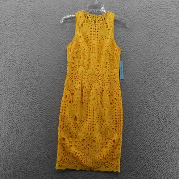 NWT Antonio Melani Full Lace Midi Pencil Dress 0 Yellow Womens Sleeveless Summer - Picture 1 of 16